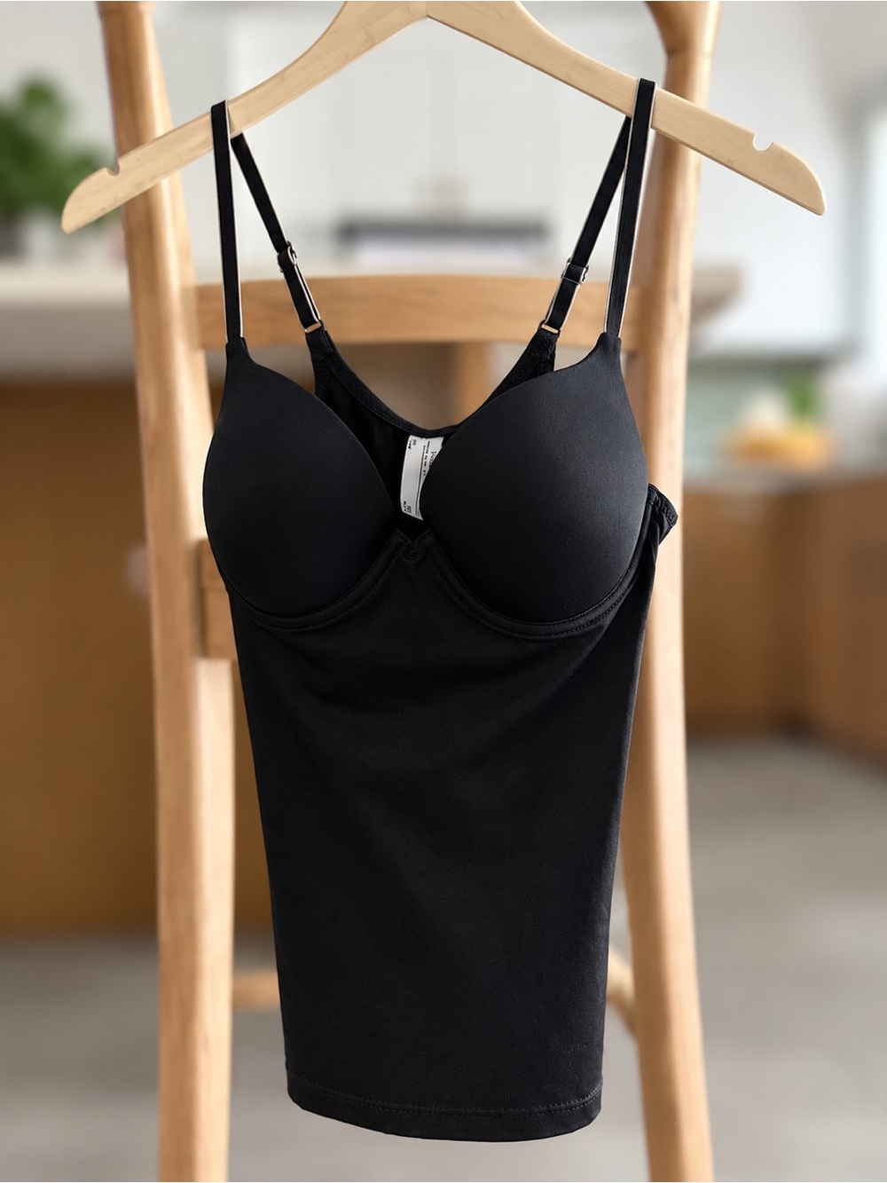 Flexees Black Seamless Shaping Camisole with Built-In Bra